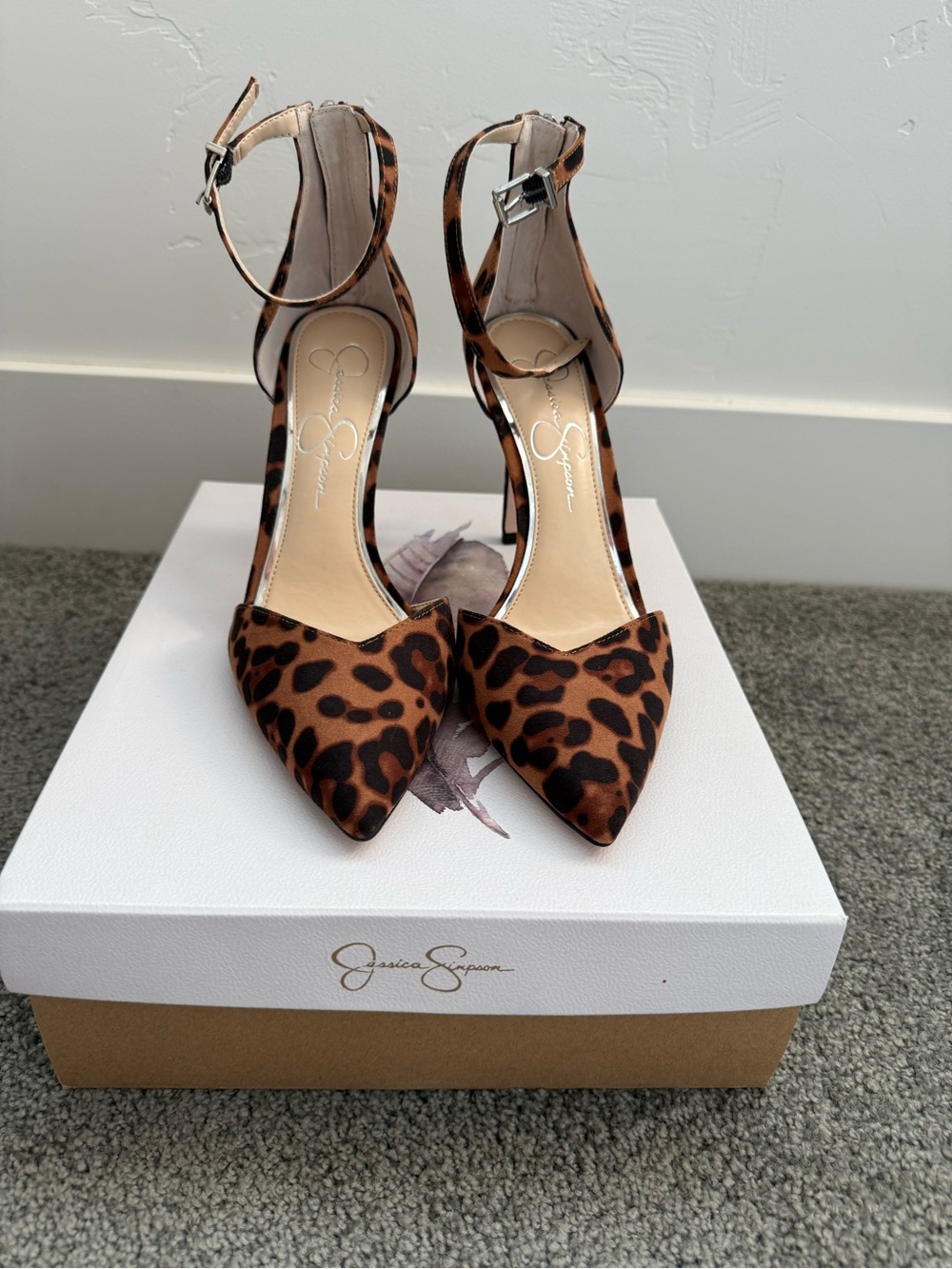 Jessica Simpson Leopard Ankle-Strap Pointed Toe Pumps - Brown/Black - Picture 5 of 6